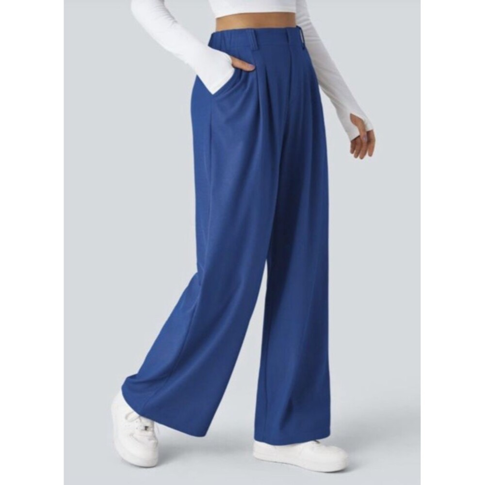 Halara Women's Flex High Waisted t Wide Leg Waffle Blue Work Pants SZ  M NWT